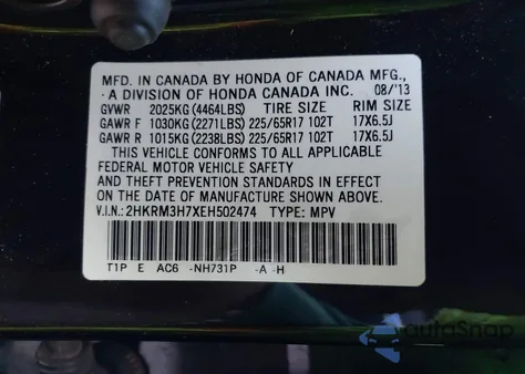 2014 Honda Cr-V Ex-L from USA, damaged, VIN 2HKRM3H7XEH502474